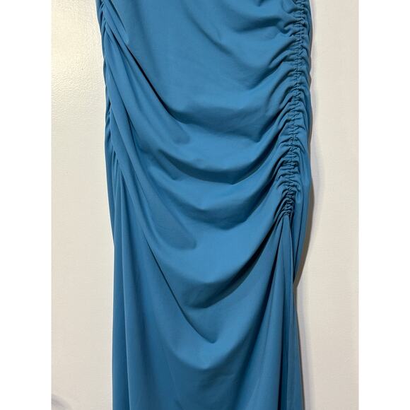 Susana Monaco Boat Neck Gathered Side Slit Long Dress Size XL Robin's Egg Blue - Picture 6 of 14